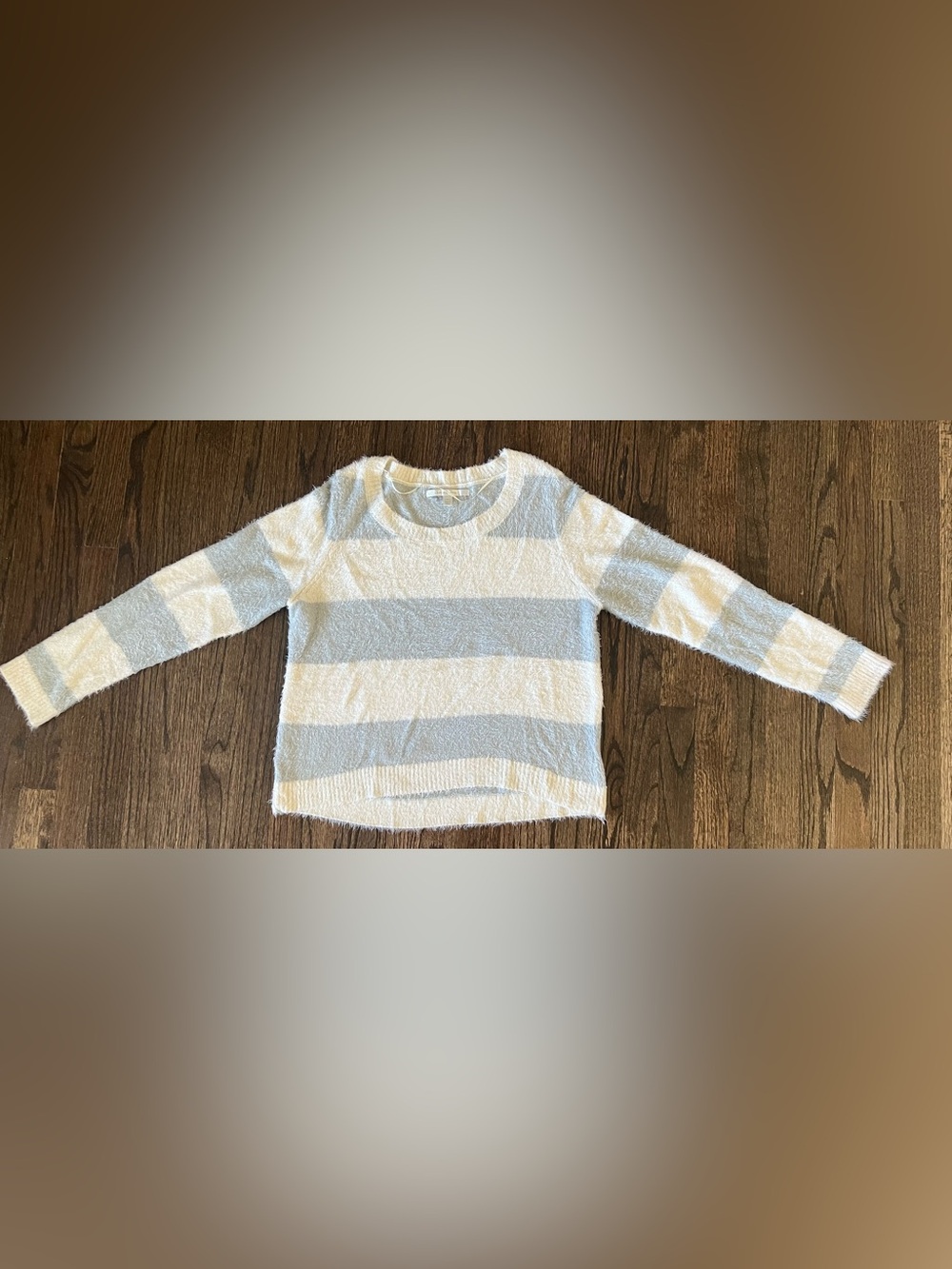LC Lauren Conrad Cream and Light Gray Striped Sweater